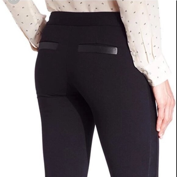 PAIGE Lucia Black Ponte Pants Leather Trim Tuxedo Size 26 - Picture 2 of 8